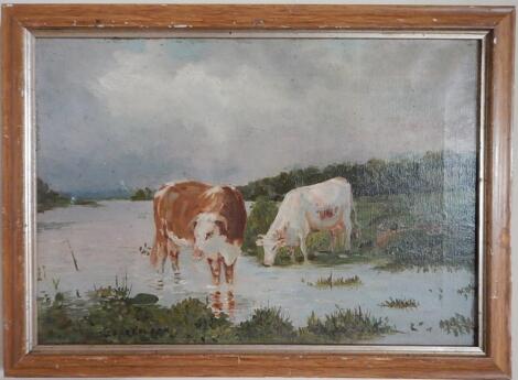 J Coudroudon. Cattle watering in a river