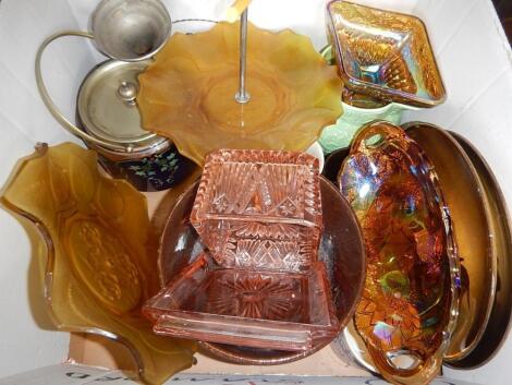 Various pottery and carnival glass