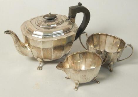 A George V silver three piece tea set