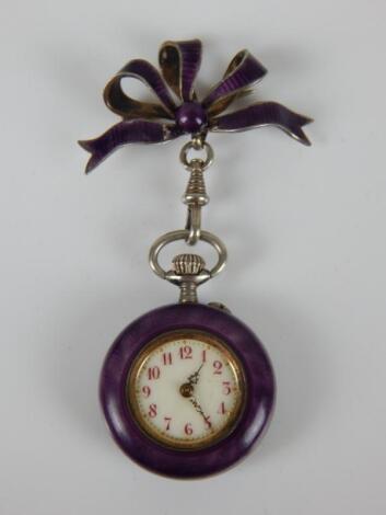 A silver and enamel fob watch