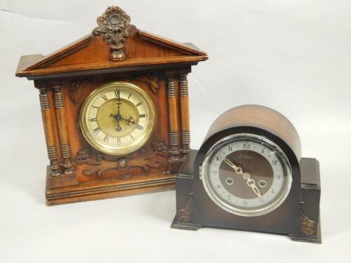 A late 19thC German walnut mantle timepiece