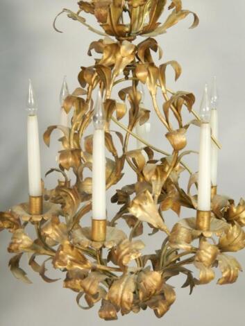 A gilt metal six branch chandelier