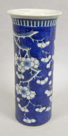 A late 19th/early 20thC Chinese blue and white cylindrical vase