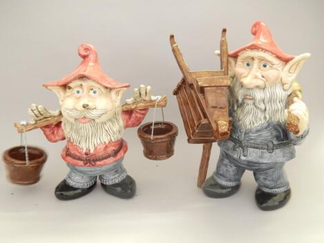 Two similar Studio Pottery garden gnomes