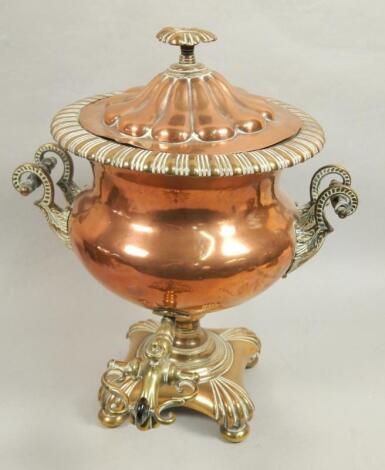 A mid 19thC copper and brass samovar