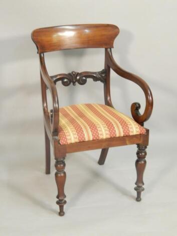 A mid 19thC mahogany open armchair