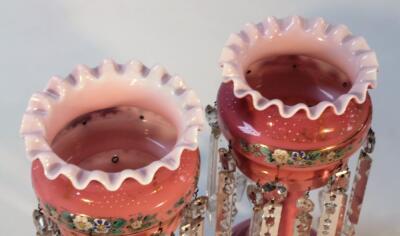 A pair of late Victorian pink glass lustres - 2