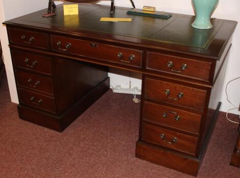*A Home Office range mahogany finish twin pedestal writing desk