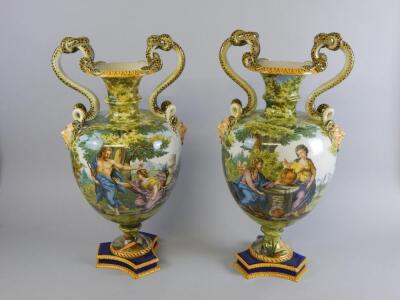 A large pair of Richard Ginori Italian maiolica vases