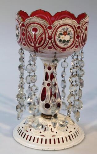 A late 19thC Bohemian ruby glass lustre