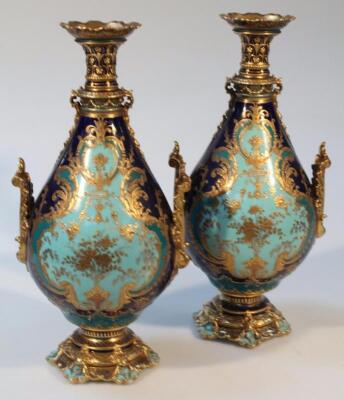 A pair of late 19thC Royal Crown Derby exhibition quality vases