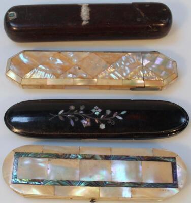 A 19thC mother of pearl and papier mache spectacles case