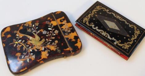 A 19thC tortoiseshell and mother of pearl card case