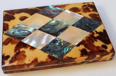 A Victorian tortoiseshell mother of pearl and white metal card case - 2