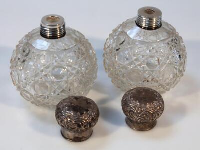 A pair of early 20thC cut glass and silver dressing table jars - 2