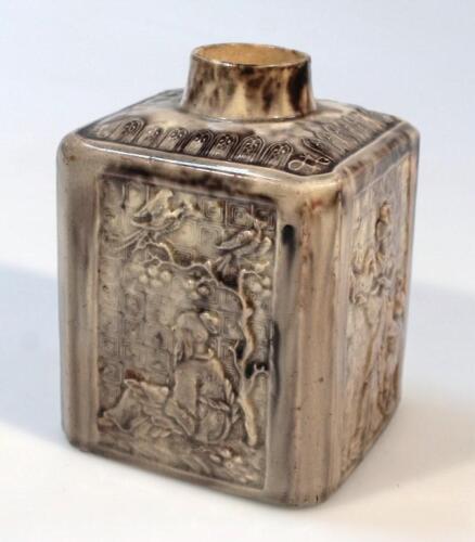 An 18thC Staffordshire Whieldon type tortoiseshell pottery tea caddy