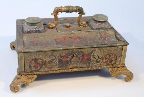 A 19thC boule and tortoiseshell inkstand