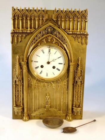 A 19thC gilt metal gothic style mantel clock