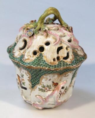 A late 18thC porcelain pot pourri bowl and cover