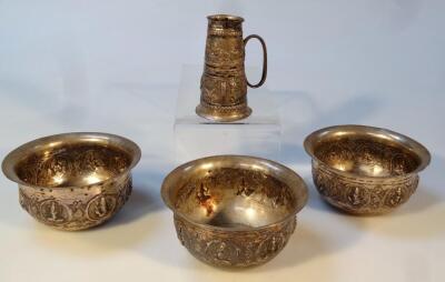 Three early 20thC Indian white metal bowls