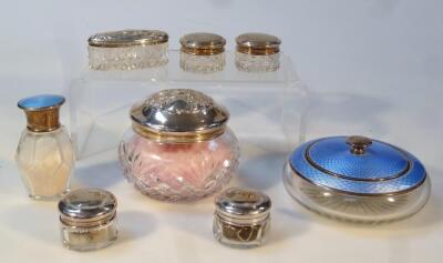 Various silver and enamel dressing table pieces