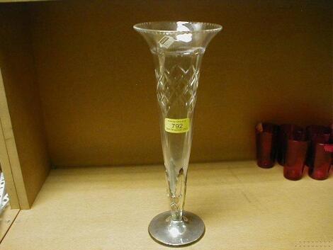 A silver mounted glass trumpet vase