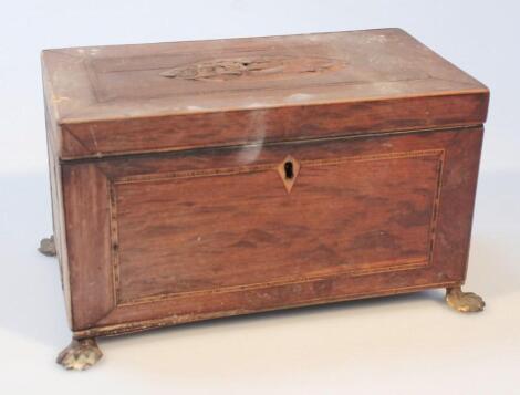 A 19thC rosewood and shell inlaid tea caddy