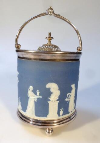 A Wedgwood blue Jasperware biscuit barrel