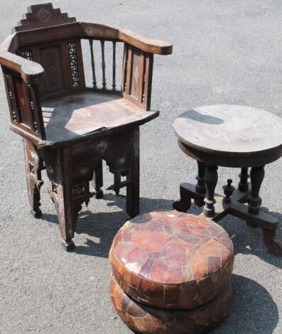 A 19thC Damascus type hardwood and inlaid armchair