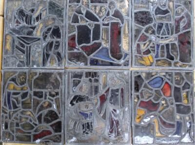 A quantity of 18thC lead framed stained glass panels
