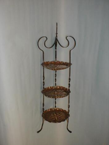 An English Arts & Crafts copper and iron 3-tier cake stand