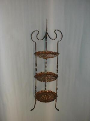 An English Arts & Crafts copper and iron 3-tier cake stand