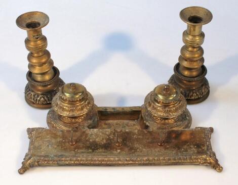 A late 19th/early 20thC brass rococo design desk stand