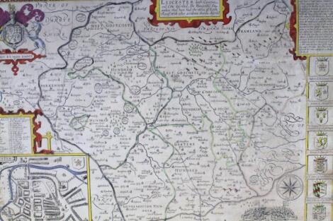 After John Speede. An 18thC map of Leicestershire in colours