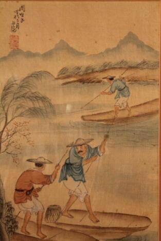 20thC Chinese School. Figures on boats and figures