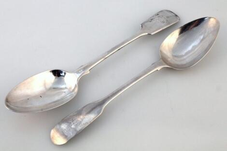 Two various George III silver dessert spoons