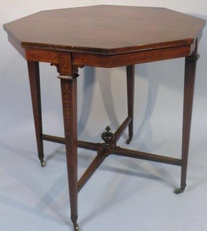 An Edwardian mahogany and boxwood strung window table