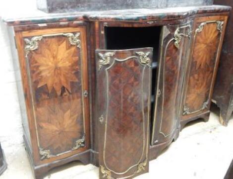 A late 19thC French rosewood and gilt metal breakfront side cabinet