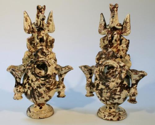 A pair of late 18thC Astbury style mottled pottery vases