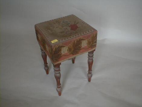 An early Victorian mahogany stool with turned
