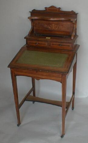 An Edwardian rosewood marquetry escritoire the raised back having integral