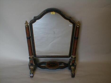 A 19thC rosewood and ebonised dressing table mirror with shaped rectangular