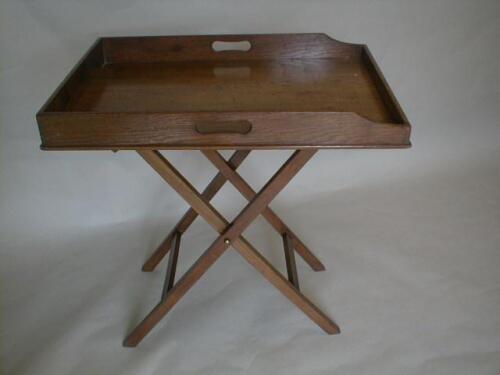 A 19thC oak Butler's tray on stand of traditional form 20" x 30"