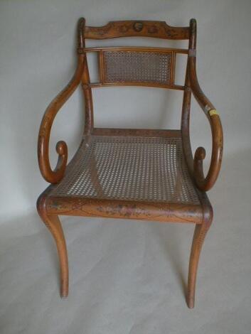 A pair of 19thC satinwood carver chairs