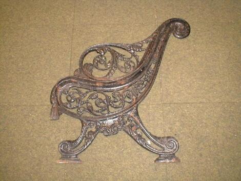 A pair of 19thC Coalbrookdale cast iron garden bench ends