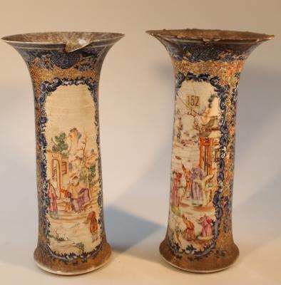 A pair of late 19thC Cantonese porcelain vases