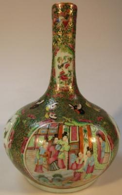 A 19thC Cantonese famille vert bottle vase