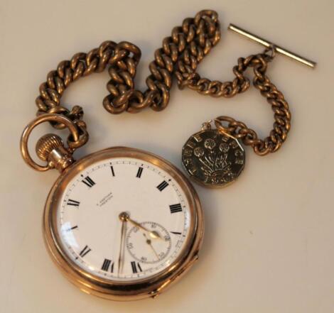 A Dennison gold plated open faced pocket watch