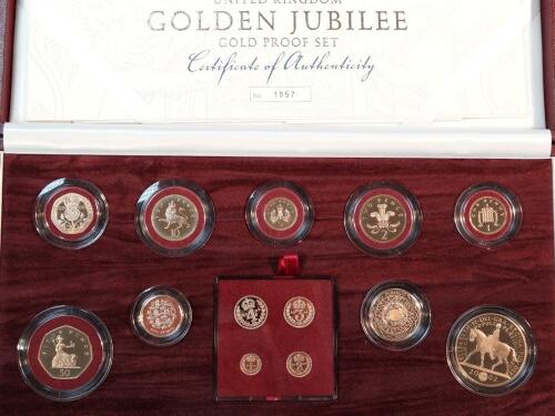 A Royal Mint Golden Jubilee 22ct gold cased proof set