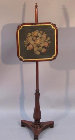 A mid-19thC flame mahogany pole screen